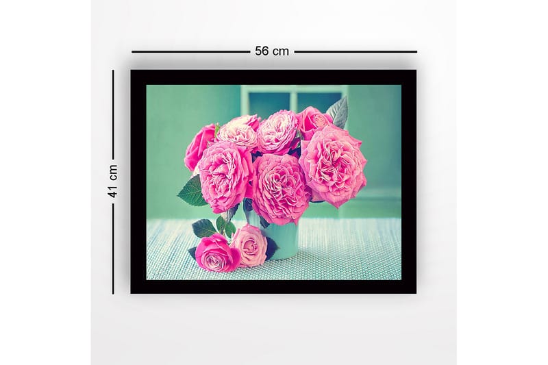 Inramad Canvastavla i trä - 41x56 cm - Färgrik bukett av rosor - Rosa / Grön / Vit - Inredning & dekor - Tavlor & konst