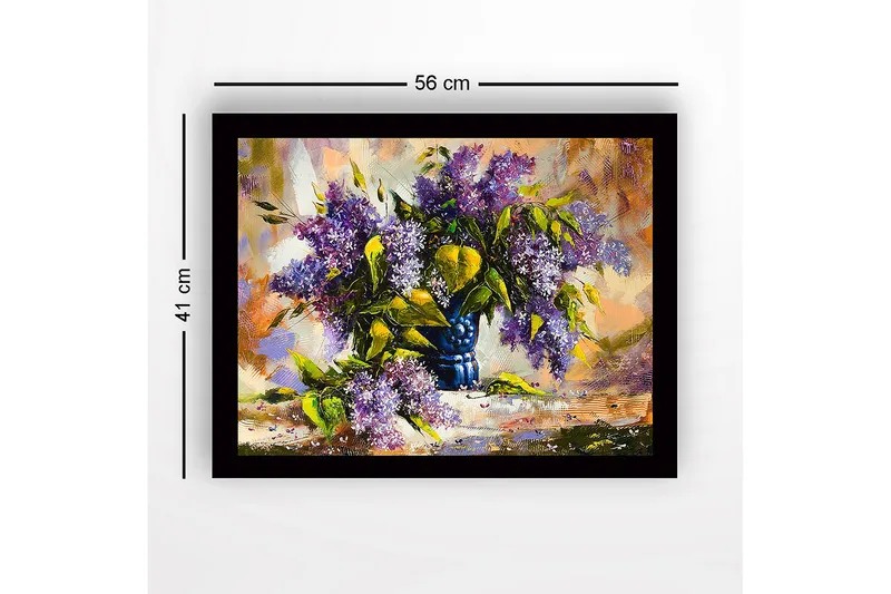 Inramad Canvastavla i trä - 41x56 cm - Färgrik bukett av syrenblommor i en blå vas - Lila / Grön / Blå - Inredning & dekor - Tavlor & konst