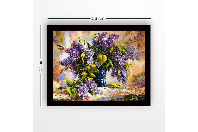 Inramad Canvastavla i trä - 41x56 cm - Färgrik bukett av syrenblommor i en blå vas - Lila / Grön / Blå - Inredning & dekor - Tavlor & konst