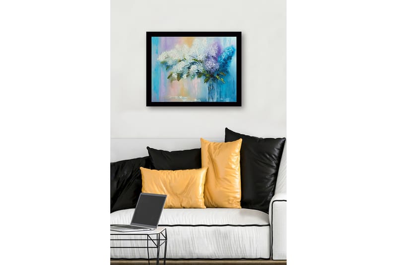 Inramad Canvastavla i trä - 41x56 cm - Färgrik bukett av syrener i en glasvas - Vit / Lila / Turkos - Inredning & dekor - Tavlor & konst