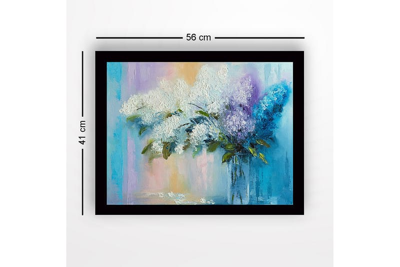 Inramad Canvastavla i trä - 41x56 cm - Färgrik bukett av syrener i en glasvas - Vit / Lila / Turkos - Inredning & dekor - Tavlor & konst