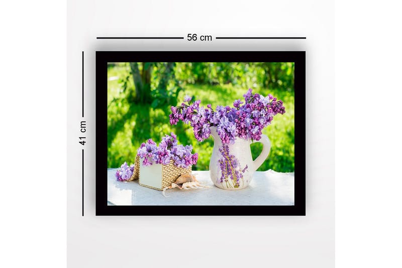 Inramad Canvastavla i trä - 41x56 cm - Färgrik bukett av syrener i en kruka - Lila / Grön / Vit - Inredning & dekor - Tavlor & konst