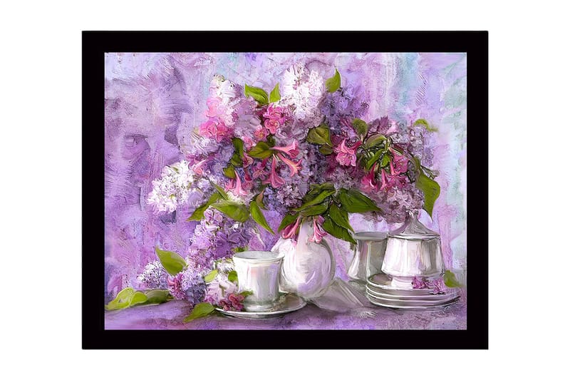 Inramad Canvastavla i trä - 41x56 cm - Färgrik bukett av syrener i en vacker komposition - Lila / Rosa / Grön - Inredning & dekor - Tavlor & konst
