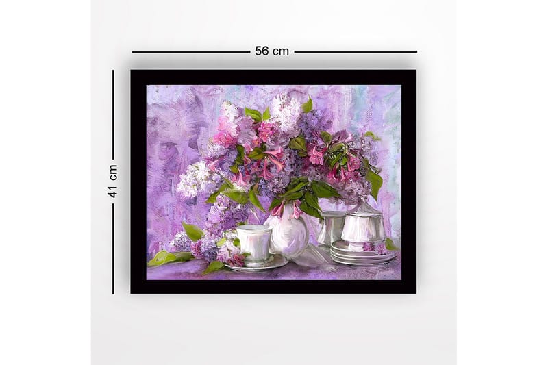 Inramad Canvastavla i trä - 41x56 cm - Färgrik bukett av syrener i en vacker komposition - Lila / Rosa / Grön - Inredning & dekor - Tavlor & konst