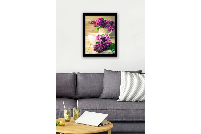 Inramad Canvastavla i trä - 41x56 cm - Färgrik bukett av syrener - Lila / Grön - Inredning & dekor - Tavlor & konst