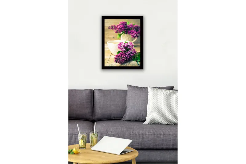 Inramad Canvastavla i trä - 41x56 cm - Färgrik bukett av syrener - Lila / Grön - Inredning & dekor - Tavlor & konst