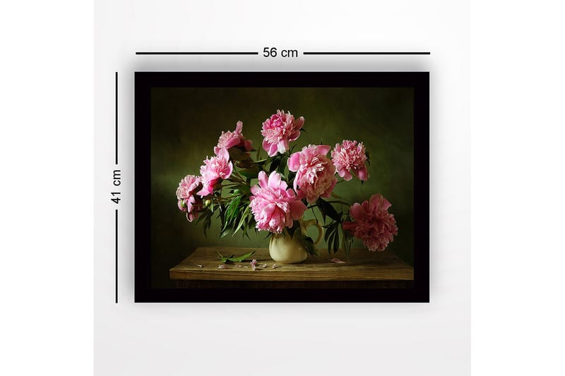 Inramad Canvastavla i trä - 41x56 cm - Färgrik bukett av pioner i en keramikvas - Rosa / Grön / Beige - Inredning & dekor - Tavlor & konst