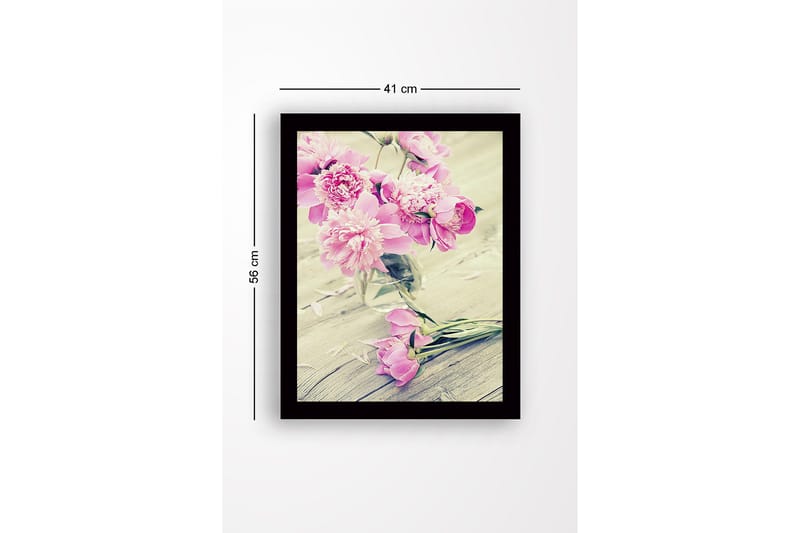 Inramad Canvastavla i trä - 41x56 cm - Färgrik bukett av pioner i en glasvas - Rosa / Grön - Inredning & dekor - Tavlor & konst