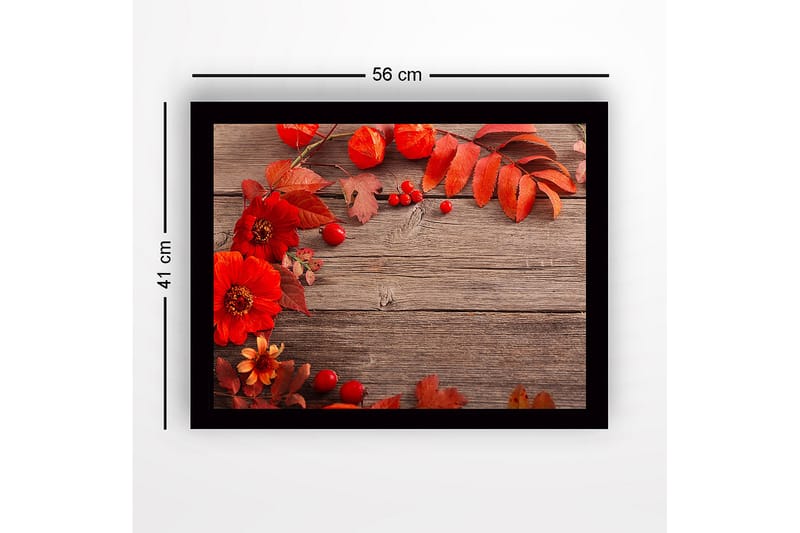 Inramad Canvastavla i trä - 41x56 cm - Färgrik komposition av höstblommor och löv - Röd / Orange / Grön - Inredning & dekor - Tavlor & konst