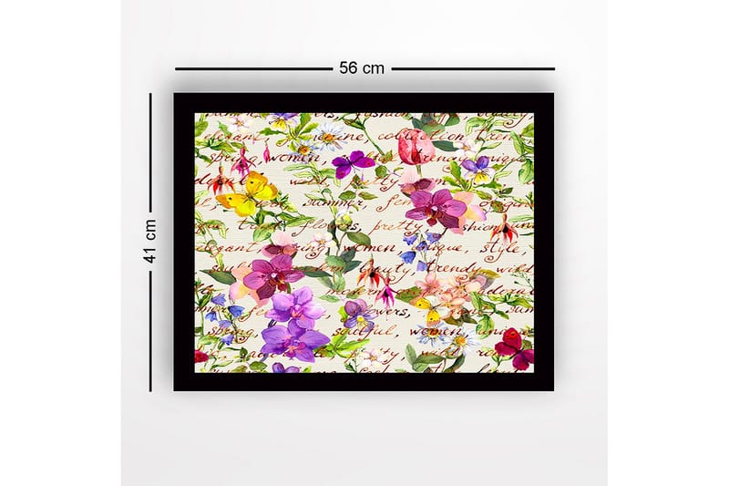 Inramad Canvastavla i trä - 41x56 cm - Färgrik samling av blommor och fjärilar - Lila / Rosa / Gul - Inredning & dekor - Tavlor & konst