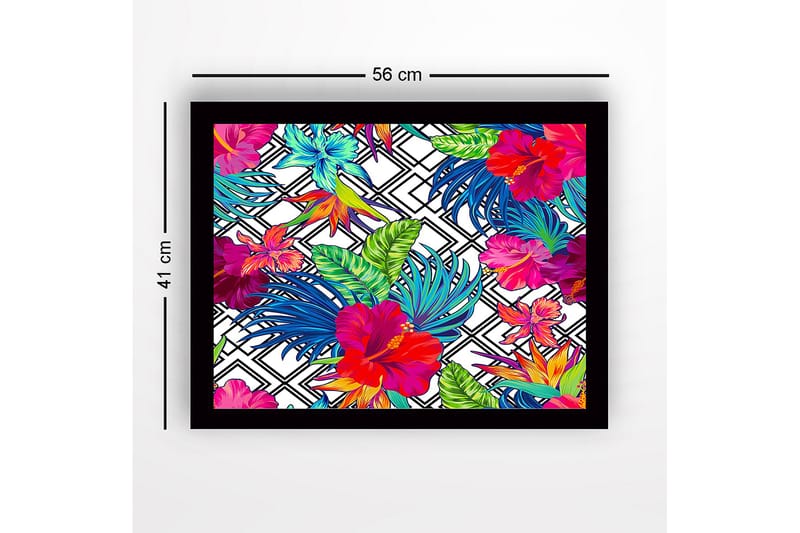 Inramad Canvastavla i trä - 41x56 cm - Färgrik tropisk blomsterdesign med hibiskusar och bladverk - Röd / Grön / Blå - Inredning & dekor - Tavlor & konst