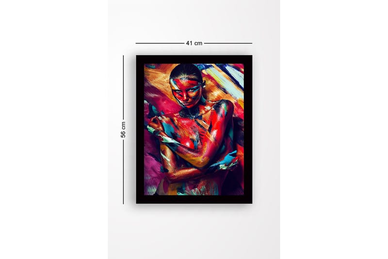 Inramad Canvastavla i trä - 41x56 cm - Färgstark kroppsmålning av en kvinna som uttrycker känslor genom rörelse och färg - Röd / Blå / Gul - Inredning & dekor - Tavlor & konst
