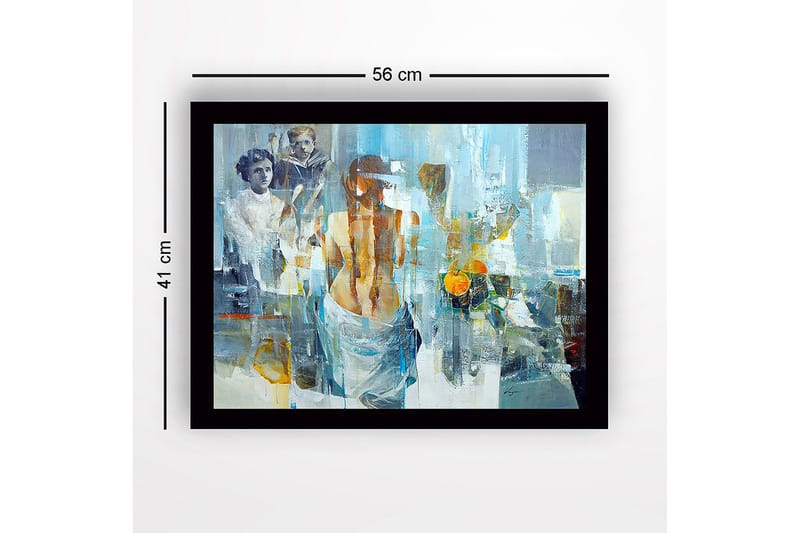Inramad Canvastavla i trä - 41x56 cm - Figurativ komposition med en kvinna som vänder ryggen mot betraktaren och två barn i bakgrunden - Blå / Orange / Grå - Inredning & dekor - Tavlor & konst
