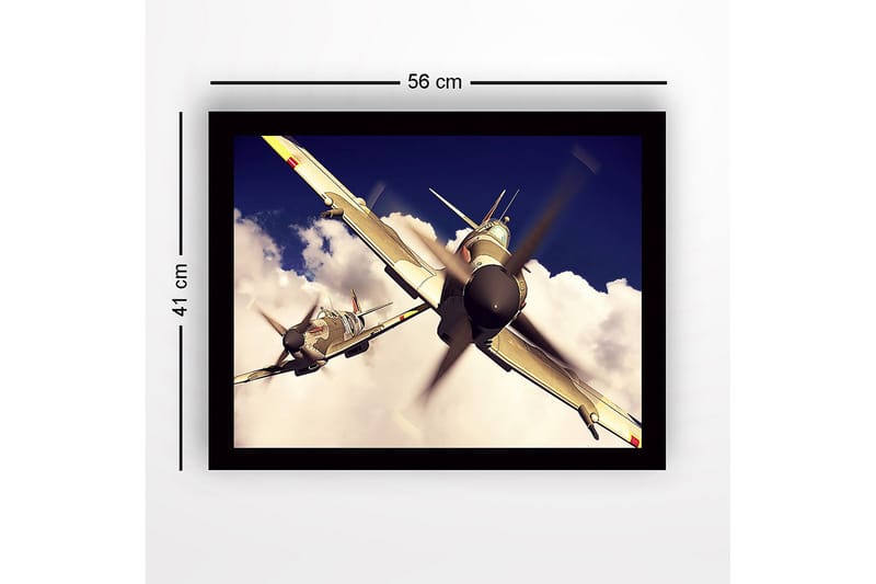 Inramad Canvastavla i trä - 41x56 cm - Flygplan som svävar genom molnig himmel - Grå / Blå / Vit - Inredning & dekor - Tavlor & konst