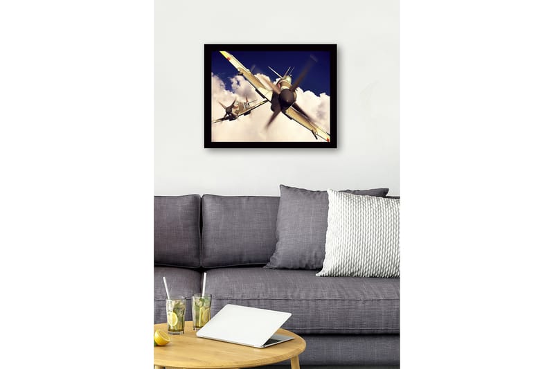 Inramad Canvastavla i trä - 41x56 cm - Flygplan som svävar genom molnig himmel - Grå / Blå / Vit - Inredning & dekor - Tavlor & konst