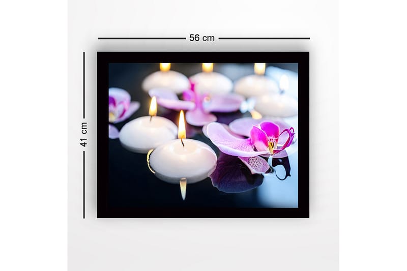 Inramad Canvastavla i trä - 41x56 cm - Flytande ljus och orkidéer i harmonisk samverkan - Vit / Lila - Inredning & dekor - Tavlor & konst