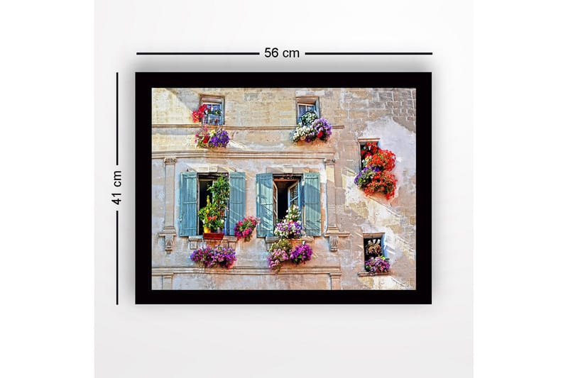 Inramad Canvastavla i trä - 41x56 cm - Fönster med blomsterarrangemang i livfulla färger - Lila / Röd / Grön - Inredning & dekor - Tavlor & konst