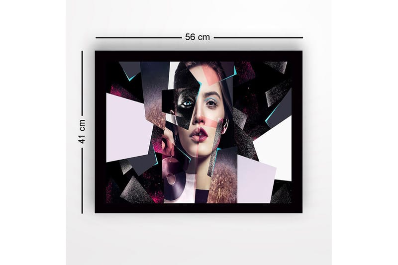 Inramad Canvastavla i trä - 41x56 cm - Fragmenterad porträtt av en kvinna med geometriska former - Svart / Rosa / Ljusblå - Inredning & dekor - Tavlor & konst