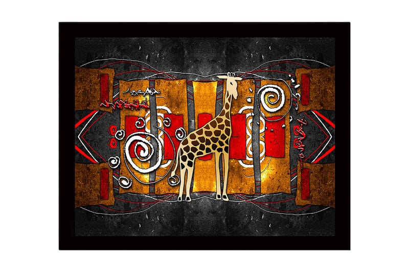 Inramad Canvastavla i trä - 41x56 cm - Giraff i en färgglad, abstrakt komposition, Guld / Röd / Svart
