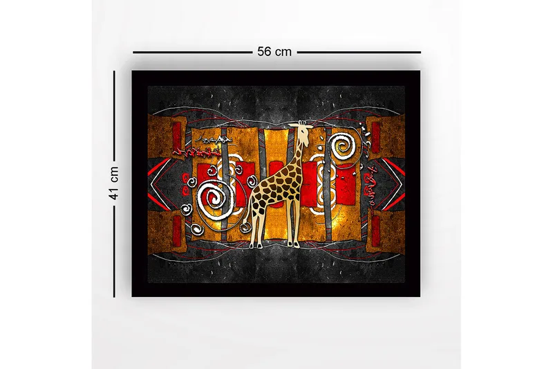 Inramad Canvastavla i trä - 41x56 cm - Giraff i en färgglad, abstrakt komposition - Guld / Röd / Svart - Inredning & dekor - Tavlor & konst