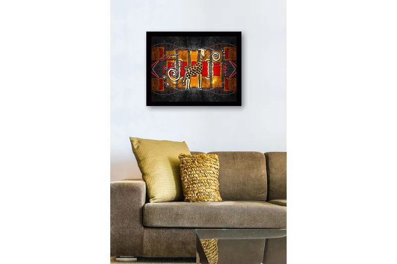 Inramad Canvastavla i trä - 41x56 cm - Giraff i en färgglad, abstrakt komposition - Guld / Röd / Svart - Inredning & dekor - Tavlor & konst