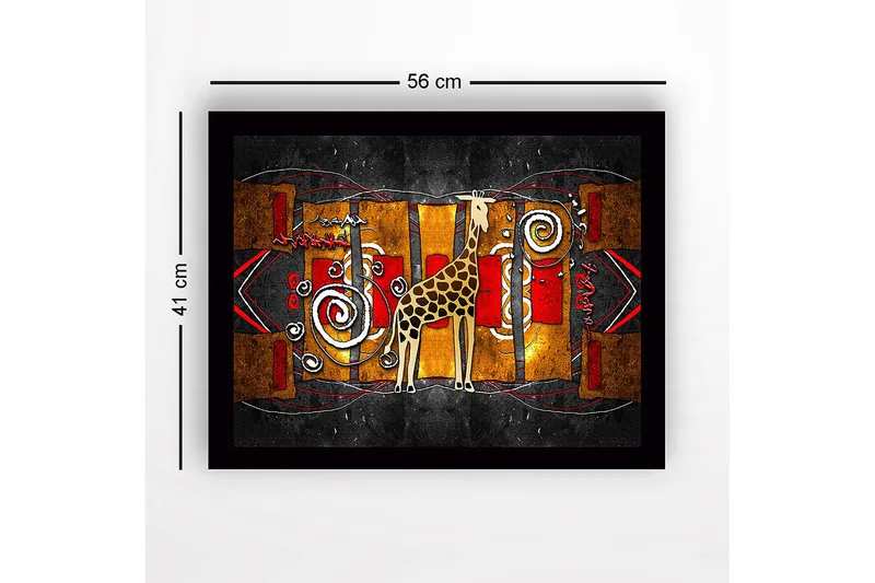 Inramad Canvastavla i trä - 41x56 cm - Giraff i en färgglad, abstrakt komposition - Guld / Röd / Svart - Inredning & dekor - Tavlor & konst