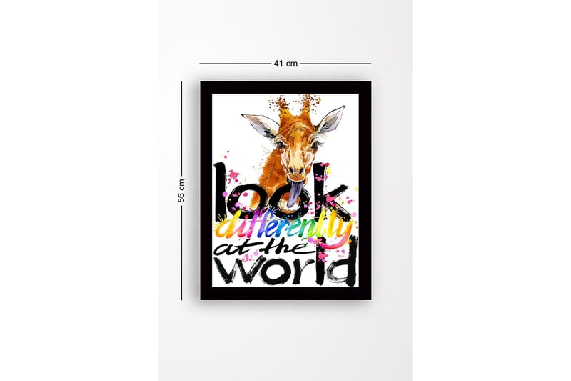 Inramad Canvastavla i trä - 41x56 cm - Giraff med utstickande tunga och färgglad text - Orange / Svart / Rosa - Inredning & dekor - Tavlor & konst