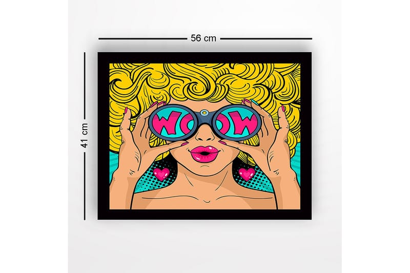 Inramad Canvastavla i trä - 41x56 cm - Glamourös kvinna med stora solglasögon och lockigt blont hår - Gul / Rosa / Turkos - Inredning & dekor - Tavlor & konst