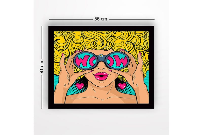 Inramad Canvastavla i trä - 41x56 cm - Glamourös kvinna med stora solglasögon och lockigt blont hår - Gul / Rosa / Turkos - Inredning & dekor - Tavlor & konst
