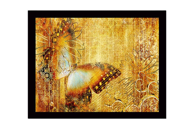 Inramad Canvastavla i trä - 41x56 cm - Glittrande fjäril i gyllene omgivning - Guld / Brunt / Blått - Inredning & dekor - Tavlor & konst