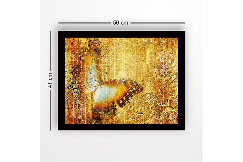 Inramad Canvastavla i trä - 41x56 cm - Glittrande fjäril i gyllene omgivning - Guld / Brunt / Blått - Inredning & dekor - Tavlor & konst