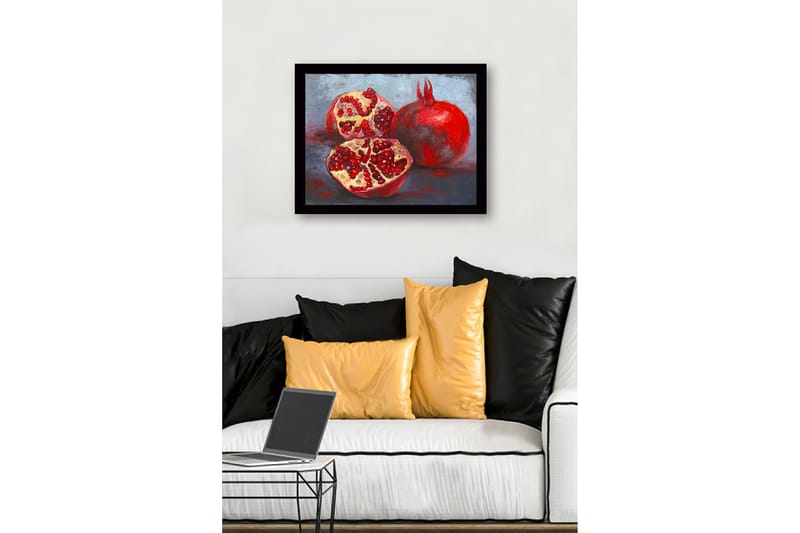 Inramad Canvastavla i trä - 41x56 cm - Granatäpplen i en stillsam komposition - Röd / Beige / Grå - Inredning & dekor - Tavlor & konst