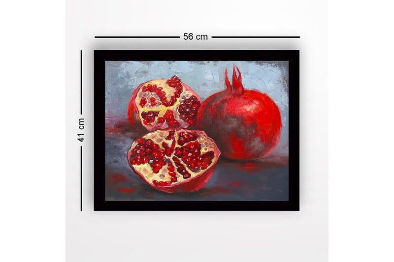 Inramad Canvastavla i trä - 41x56 cm - Granatäpplen i en stillsam komposition - Röd / Beige / Grå - Inredning & dekor - Tavlor & konst