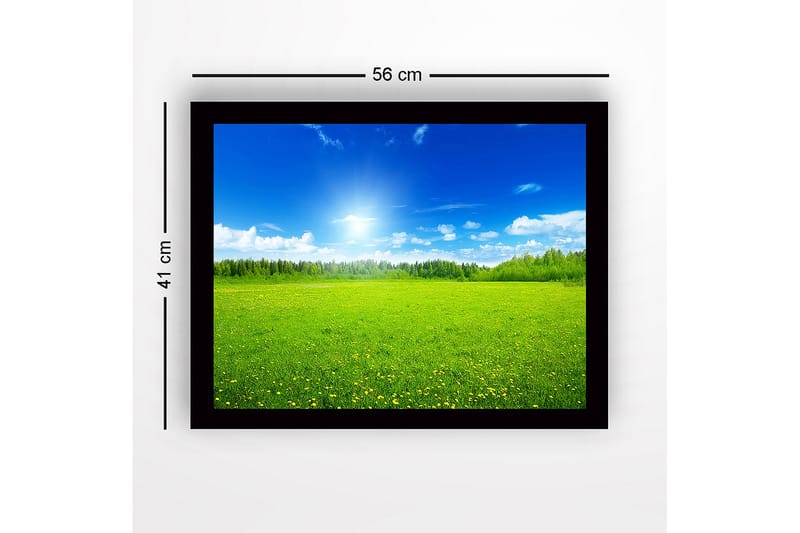 Inramad Canvastavla i trä - 41x56 cm - Grön äng under en klarblå himmel med vita moln - Grön / Blå / Vit - Inredning & dekor - Tavlor & konst