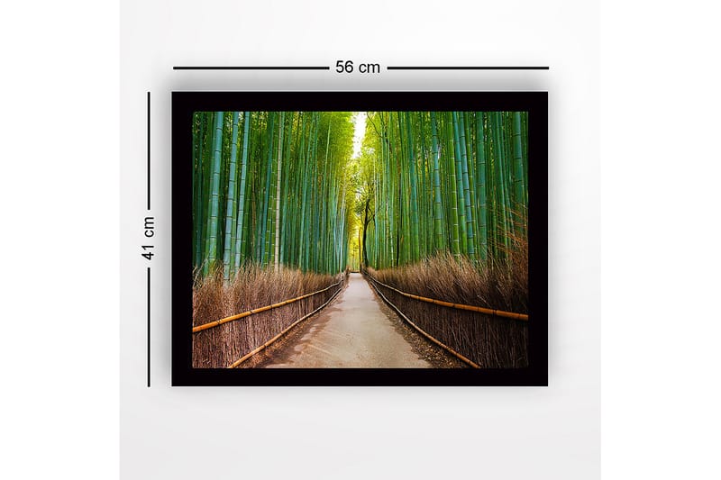 Inramad Canvastavla i trä - 41x56 cm - Grön bambuskog med en stig som leder genom träden - Grön / Brun - Inredning & dekor - Tavlor & konst