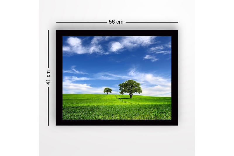 Inramad Canvastavla i trä - 41x56 cm - Grönskande landskap med två träd under en blå himmel - Grön / Blå - Inredning & dekor - Tavlor & konst