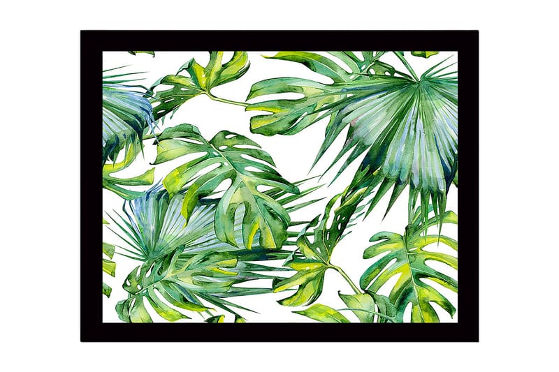 Inramad Canvastavla i trä - 41x56 cm - Grönskande tropiska bladverk - Mörkgrön / Ljusgrön / Gulgrön - Inredning & dekor - Tavlor & konst