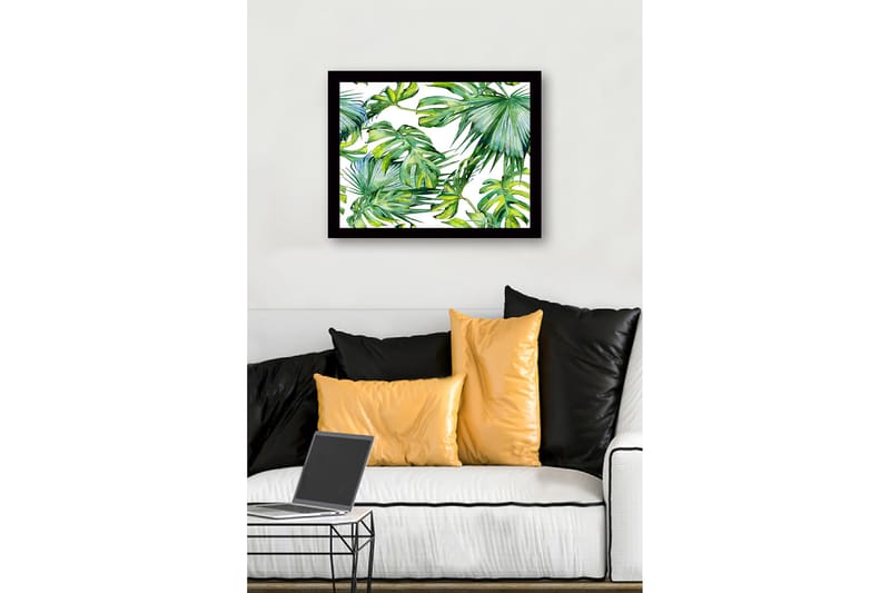 Inramad Canvastavla i trä - 41x56 cm - Grönskande tropiska bladverk - Mörkgrön / Ljusgrön / Gulgrön - Inredning & dekor - Tavlor & konst