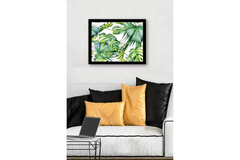 Inramad Canvastavla i trä - 41x56 cm - Grönskande tropiska bladverk - Mörkgrön / Ljusgrön / Gulgrön - Inredning & dekor - Tavlor & konst