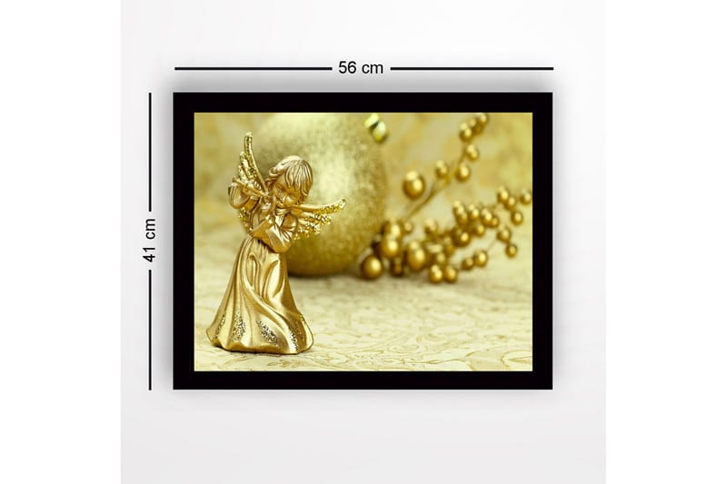 Inramad Canvastavla i trä - 41x56 cm - Guldängel som spelar på en flöjt - Guld / Beige - Inredning & dekor - Tavlor & konst