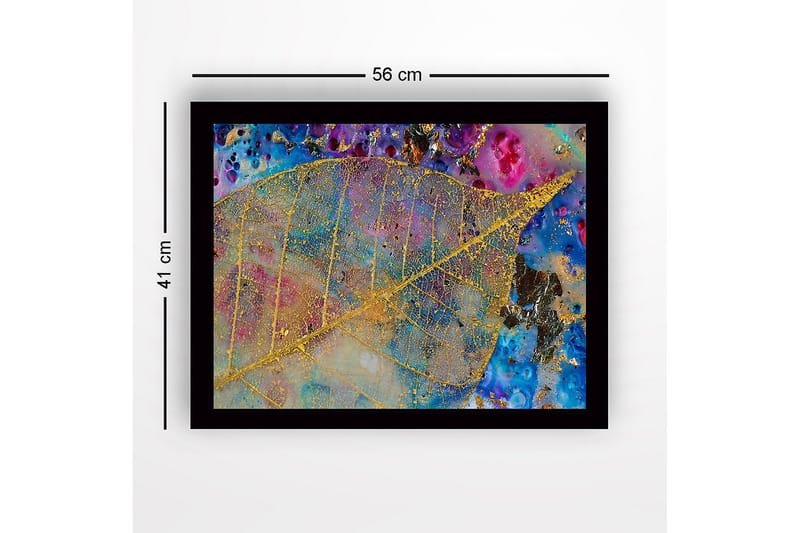 Inramad Canvastavla i trä - 41x56 cm - Guldglänsande löv mot en färgrik bakgrund av blått och lila - Guld / Blå / Lila - Inredning & dekor - Tavlor & konst