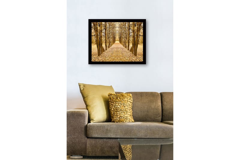 Inramad Canvastavla i trä - 41x56 cm - Gyllene allé av träd i höstskrud - Guld / Brun / Beige - Inredning & dekor - Tavlor & konst