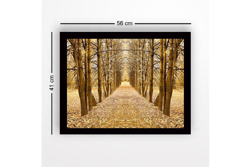 Inramad Canvastavla i trä - 41x56 cm - Gyllene allé av träd i höstskrud - Guld / Brun / Beige - Inredning & dekor - Tavlor & konst