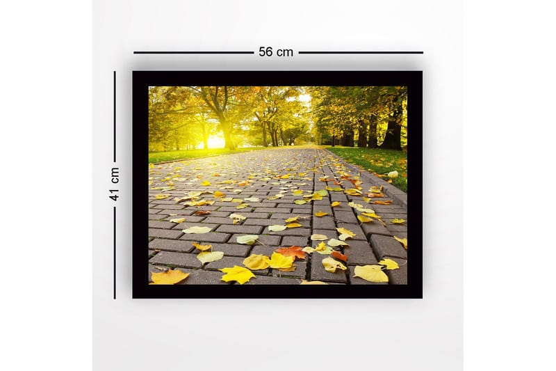 Inramad Canvastavla i trä - 41x56 cm - Gyllene höstlöv på en stenlagd väg - Gult / Orange / Brunt - Inredning & dekor - Tavlor & konst