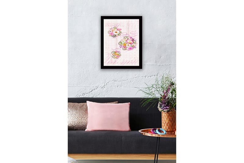 Inramad Canvastavla i trä - 41x56 cm - Hängande buketter av blommor i pastellfärger - Rosa / Grön / Gul - Inredning & dekor - Tavlor & konst