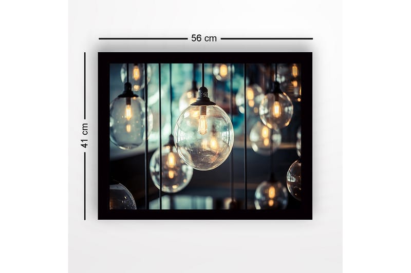 Inramad Canvastavla i trä - 41x56 cm - Hängande glaskupoler med ljuskällor - Klar / Guld / Svart - Inredning & dekor - Tavlor & konst
