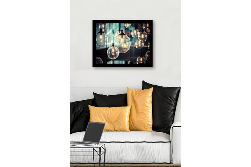 Inramad Canvastavla i trä - 41x56 cm - Hängande glaskupoler med ljuskällor - Klar / Guld / Svart - Inredning & dekor - Tavlor & konst