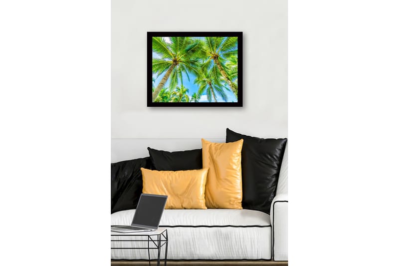Inramad Canvastavla i trä - 41x56 cm - Höga palmer mot en klarblå himmel - Grön / Blå - Inredning & dekor - Tavlor & konst