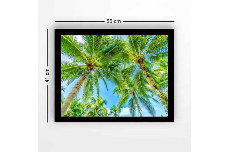 Inramad Canvastavla i trä - 41x56 cm - Höga palmer mot en klarblå himmel - Grön / Blå - Inredning & dekor - Tavlor & konst