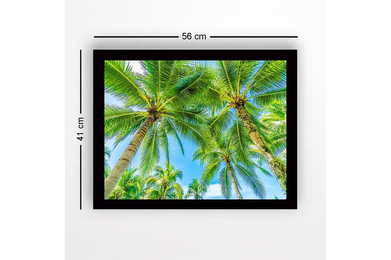Inramad Canvastavla i trä - 41x56 cm - Höga palmer mot en klarblå himmel - Grön / Blå - Inredning & dekor - Tavlor & konst